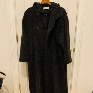 Vintage ESSENTIEL  Women's Full Length Coat Overcoat Mohair Wool Alpaca Hooded